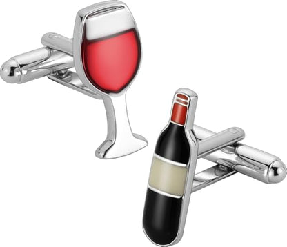 HAWSON Various Unique Cuff Links Mens, Animal/Tactical/Music/Holiday/Cufflinks, Themed Wedding Dinner Party Gift Suit Accessories - style: Red Wine Bottles and Glass
