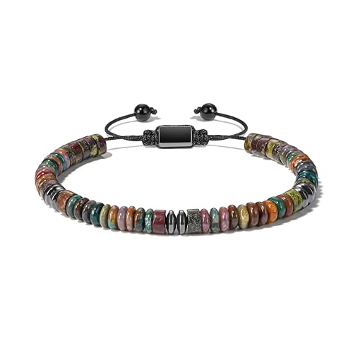 Natural Stone Beaded Bracelet for Men Women Boho Adjustable - color: Bloodstone