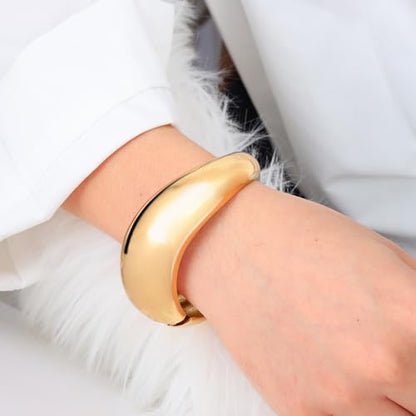Eigso 13MM Large Gold Plated Chunky Bracelet Bangle for Women Men Trendy Thick Arc Shape Open Cuff Bangles Bracelets for Woman Man - color: Gold-29MM