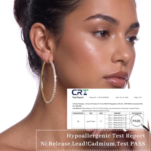 2MM S925 Sterling Silver Post Cubic Zirconia Hoop Earrings Hypoallergenic | 14K Gold Plated - color: Gold-70MM