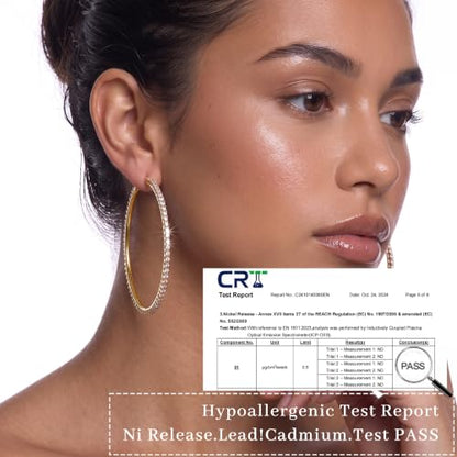 2MM S925 Sterling Silver Post Cubic Zirconia Hoop Earrings Hypoallergenic | 14K Gold Plated - color: Gold-70MM