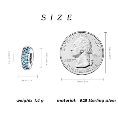ARTCHARM Clasp Love Safety Chain Charm - Authentic 925 Sterling Silver Heart Beads - Fit European Style Bracelet - color: 2pcs Sky Blue Spacer Stopper