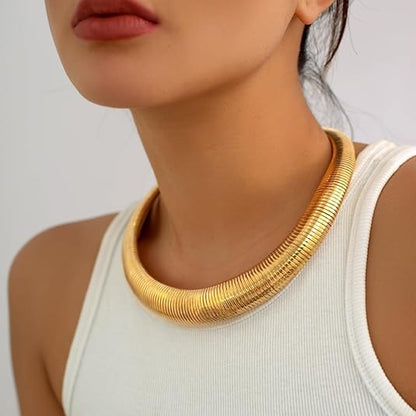 Chunky Gold Choker Necklace for Women, 14K Gold Plated Snake Chain Statement Necklace Triple Twsited Layered Choker Necklaces Jewelry Gifts - style: 1 LAYER/14K GOLD COLLAR