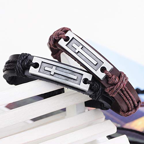 FORUBUS Religious Cross Leather Bracelet, Leather Cross Bracelet for Women Men Religious Gift, Church Pray Baptism Christmas Jewelry - color: Brown