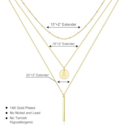 Initial Layered Necklaces for Women, 14K-Gold-Plated Coin Letter Necklace Bar Stacking Layer Necklace Multi Bar Layering Y-Necklaces Jewelry for Women - color: 14K-Gold-Plated, style: L