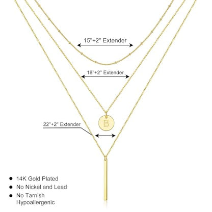 Initial Layered Necklaces for Women, 14K-Gold-Plated Coin Letter Necklace Bar Stacking Layer Necklace Multi Bar Layering Y-Necklaces Jewelry for Women - color: 14K-Gold-Plated, style: L