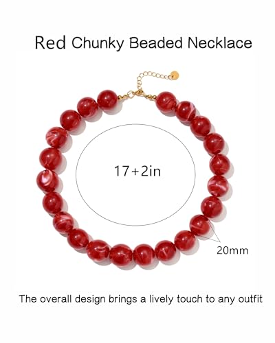 Colorful Chunky Beaded Necklaces for Women Trendy Large Bead Statement Necklace Boho Resin Bead Choker Summer Beach Jewelry Gifts Accessories - color: Red