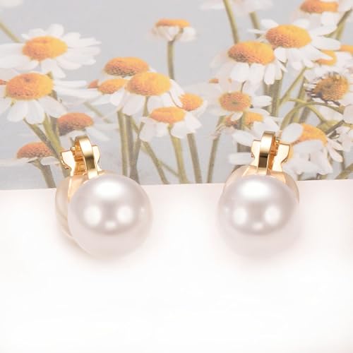 Fresh Water Pearl Clip On Earrings for Women Non Pierced Earrings | Faux Pearl Earrings 14K Gold Plated Small Earrings Jewelry