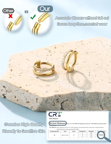 FASACCO 20G 18G 16G Cartilage Hoop Earring 316L Surgical Steel Silver Huggie Hoop Earrings Hypoallergenic Hinged Segment Rings Septum Nose Hoops Daith Conch Helix Tragus Piercing Jewelry 6mm/8mm/10mm - style: Gold2-16G-6MM