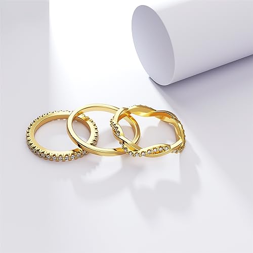 DEARMAY 14K Gold Plated Stackable Rings Set Women Non Tarnish | Dainty Diamond CZ Stackable Ring Set. Thin Thumb Fashion Pack, Unique Statement Jewelry Sizes 5-10. - size: 5