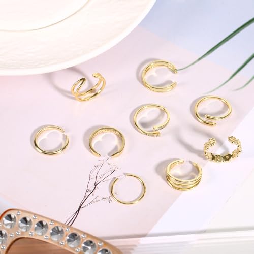 Mikovivi 9pcs Toe Rings for Women, 9 Styles Non Tarnish Adjustable CZ Flower Hug Band Open Toe Rings Set Dainty Foot Jewelry Accessories for Women Summer Beach Party - color: Gold