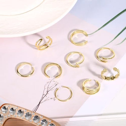 Mikovivi 9pcs Toe Rings for Women, 9 Styles Non Tarnish Adjustable CZ Flower Hug Band Open Toe Rings Set Dainty Foot Jewelry Accessories for Women Summer Beach Party - color: Gold