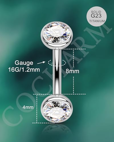 Cute Titanium Rook Earrings 16g Silver Surgical Steel Rook Piercing Jewelry 6mm 8mm Eyebrow Rings Eyebrow Barbell Threaded Dainty Rook Bar Nickel Free - size: 8mm
