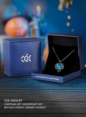 CDE Angel Wings Heart Birthstone Pendant Necklace Gift for Women | Silver/Gold Tone,Ideal Birthday & Anniversary Jewelry Gift for Wife,Girlfriend,Her - color: Black-12-Blue Zircon Birthstone