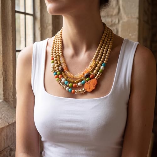 Turquoise Jewelry for Women Chunky Beaded Necklaces Boho Statement Necklace Layered Turquoise Necklaces for Women Fashion Gift - color: Orange