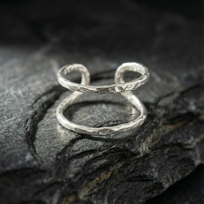 925 Sterling Silver Ear Cuff, Handmade Single Band Adjustable Non Piercing Clip On Cartilage Earring, Minimalist Ear Wrap Faux Piercing Jewelry for Women - style: Hammered Double Band