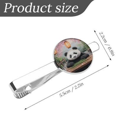 Tie Clip for Men, Tie Bar Cufflinks Set, Copper Necktie Clip And Shirt Cuff Links for Business Wedding Gift - color: Panda Picnic Lanterns