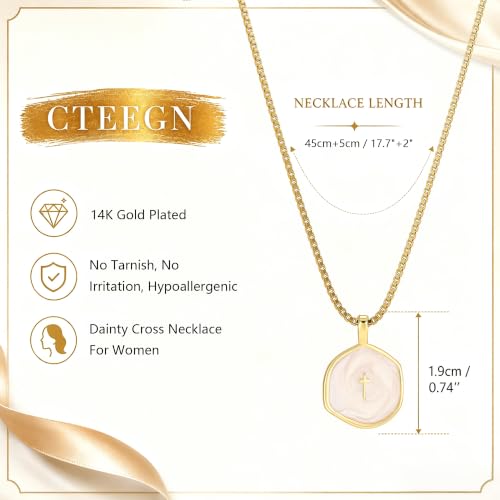14K Gold/Silver Plated Cross Necklace for Women White Enamel Pendant | Unique Brass Irregular Disc Cross, Dainty Minimalist Faith Jewelry for Everyday Wear, Comes in a Beautiful Box - style: gold style4