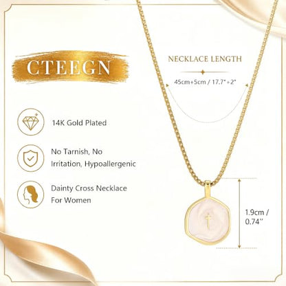 14K Gold/Silver Plated Cross Necklace for Women White Enamel Pendant | Unique Brass Irregular Disc Cross, Dainty Minimalist Faith Jewelry for Everyday Wear, Comes in a Beautiful Box - style: gold style4