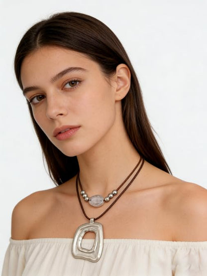 Boho Necklaces for Women Chunky Circle Necklace Bohemian Necklaces | Chunky Boho Necklace for Women Layered Boho Circle Leather Choker Necklace Long Vintage Necklaces Bohemian Jewlery Gifts - style: Bohemian Multilayer Necklace