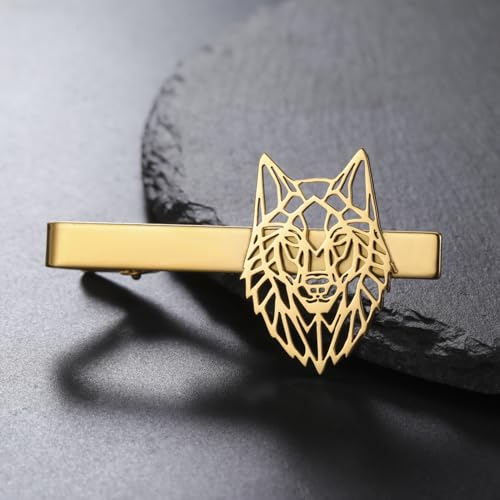 Dreamtimes Wolf Head Tie Clip Viking Wolf Tie Clips for Men Stainless Steel Stickpin Tie Clasp Nordic Jewelry Gifts - color: Gold
