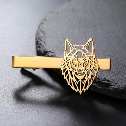 Dreamtimes Wolf Head Tie Clip Viking Wolf Tie Clips for Men Stainless Steel Stickpin Tie Clasp Nordic Jewelry Gifts - color: Gold