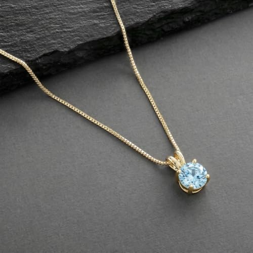 Mariell Cubic Zirconia Crystal Pendant Necklace for Women, 2 Carat 8mm CZ, for Brides, Wedding, Mother's Day Jewelry Gift - color: Gold-Blue Cubic Zirconia
