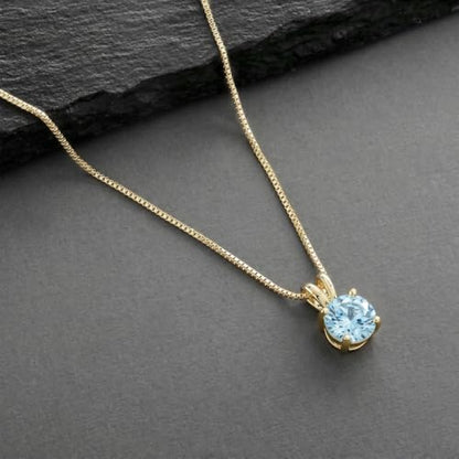 Mariell Cubic Zirconia Crystal Pendant Necklace for Women, 2 Carat 8mm CZ, for Brides, Wedding, Mother's Day Jewelry Gift - color: Gold-Blue Cubic Zirconia