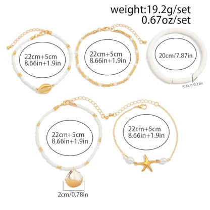 3PCS Boho Anklets for Women Summer Beach Women's Ankle Bracelets Beaded Anklet Bracelet Waterproof Beach Anklets Shell Starfish Anklet Foot Chain Jewelry for Women - color: 5PCS/styleA