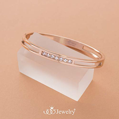 555Jewelry Womens Stainless Steel Fashion CZ Studded Cuff Bangle Bracelet - color: Pink Rose Gold - Grooved