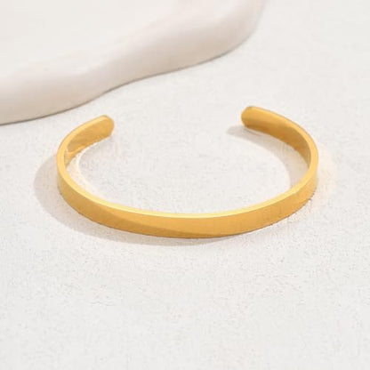 Gold Bracelets for Women, 18K Gold Plated Cubic Zirconia Bangle Bracelets Stainless Steel Eternity Crystal Oval Bracelet Cuff Bracelets for Women Jewelry - color: Plain Cuff-Gold