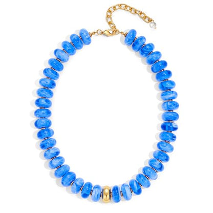 Beaded necklace for Women Boho Bead Gemstone Chunky Necklace Big Bead Necklace Fashion Trendy Summer Necklaces Jewelry Gifts - color: Light Bleu&GD Beaded
