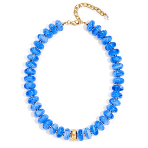 Beaded necklace for Women Boho Bead Gemstone Chunky Necklace Big Bead Necklace Fashion Trendy Summer Necklaces Jewelry Gifts - color: Light Bleu&GD Beaded