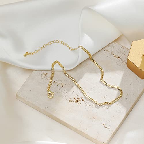 Pencros Dainty Layered Anklet,14K Gold Filled Cute Beads Satellite Chain Heart Boho Adjustable Anklets for Women - color: Anchor Chain Gold