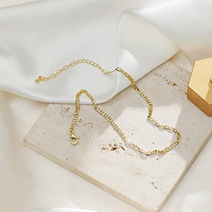 Pencros Dainty Layered Anklet,14K Gold Filled Cute Beads Satellite Chain Heart Boho Adjustable Anklets for Women - color: Anchor Chain Gold