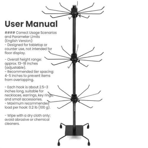 QWORK 3-Tier Rotating Metal Jewelry Display Stand – 2 Sets Adjustable Tabletop Holder for Necklace, Earring & Key Ring - size: 2 Pack