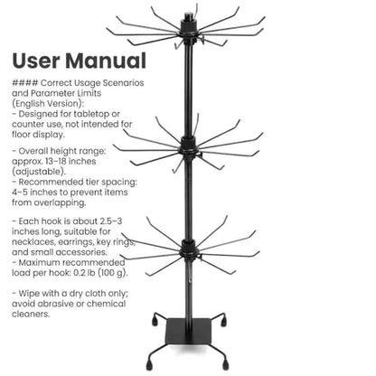 QWORK 3-Tier Rotating Metal Jewelry Display Stand – 2 Sets Adjustable Tabletop Holder for Necklace, Earring & Key Ring - size: 2 Pack
