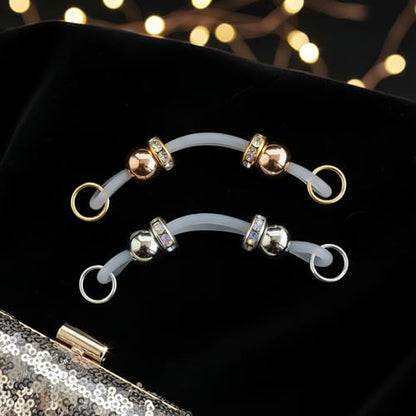 2 Pairs Non-Piercing Nipple Jewelry – Adjustable Silicone Rings with Silver & Gold Beads – Fake Nipple Piercing Look, Pain-Free Faux Nipple Rings for Unisex Adult Body Jewelry - color: Silver & Gold