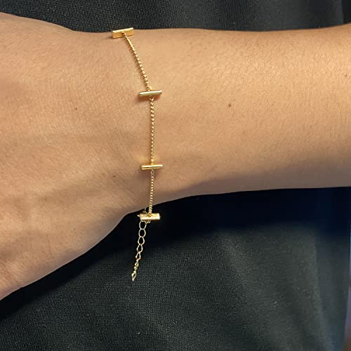 Womens Dainty Gold Chain Bracelet,Simple Layered Chain Bracelets,Beaded Turquoise Bracelet,Charm Crystal Bar,Heart,Karma,Triangle,Pearl Bracelets for Women - color: Bars