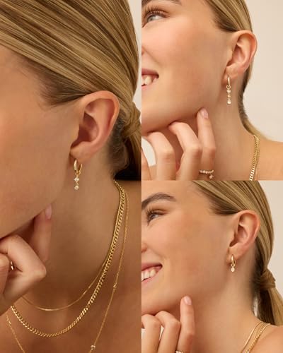 PAVOI 14K Gold Plated Mix & Match Charms Dainty Huggie Earrings for Women | Hypoallergenic Earrings with 925 Sterling Silver Posts, Huggie Hoop Earrings with Motif Dangle Charms Pack - style: Marquise