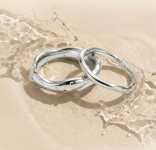 Gold Rings for Women Men Non Tarnish, Waterproof Chunky 14K Gold Plated Dainty Stackable Rings Trendy Statement Pinky Thumb Rings Engagement Eternity Wedding Band Ring Stacking Gold Jewelry Size 3 4 5 6 7 8 9 10 11 - color: Silver, size: 7