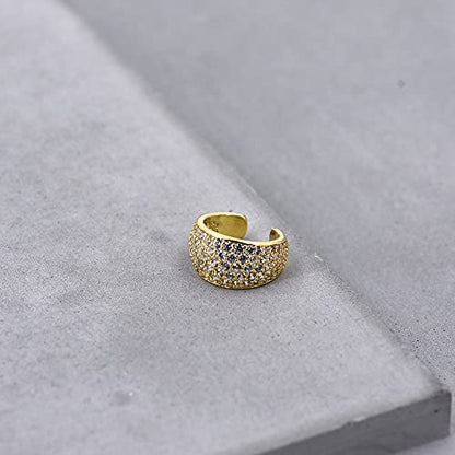 Thick Diamond Ear Cuff | Wide Gold Cuff No Piercing | Chunky Bold Cartilage Cuff Ear Wrap | CZ Hoop Earrings - style: 1 Single Cuff
