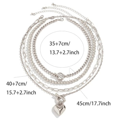 Otxas Layered Gold Necklaces for Women Non Tarnish Chunky Necklace | Stacked Necklaces for Women Heart Pendant Toggle Necklace Paperclip Chain Necklaces for Daily Wear, Party, Gift - style: Style 2