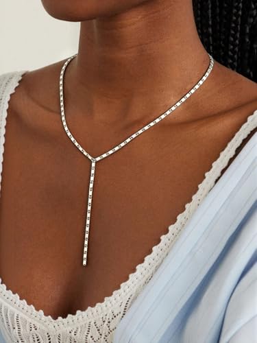 14K Gold Plated Layered Lariat Necklace for Women - Waterproof Non-Tarnish Dainty Gold Chain Necklace, Long Boho Statement Jewelry for Wedding, Prom, Summer Vacation Gifts - color: Y Necklace-Silver
