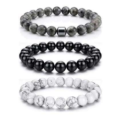 Natural Stone Beaded Bracelet for Men Women Boho Adjustable - color: Classic Stone 3-Piece Set