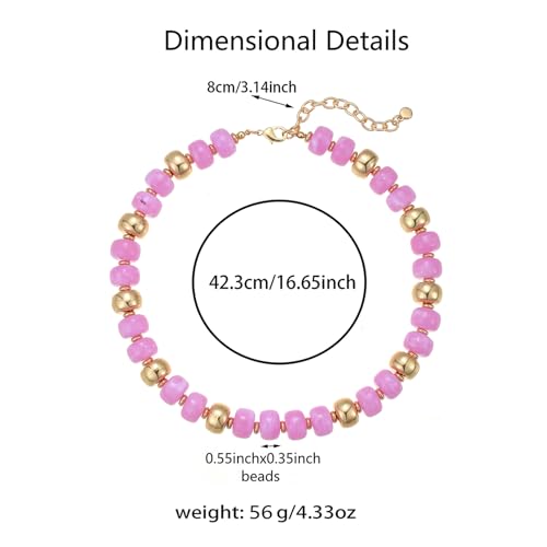 Resin Chunky Colorful Beaded Necklace | Adjustable Boho Statement Necklace,Summer Beach Party Jewelry - color: Pinkish-purple