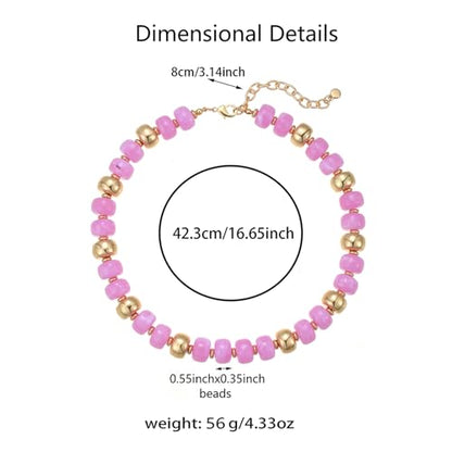 Resin Chunky Colorful Beaded Necklace | Adjustable Boho Statement Necklace,Summer Beach Party Jewelry - color: Pinkish-purple