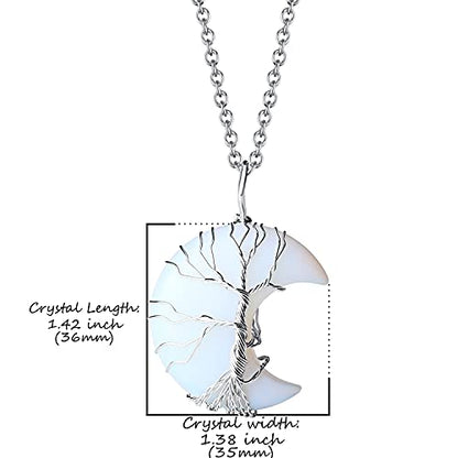 QINJIEJIE Opalite Necklace Moon Crystals Necklaces for Women Reiki Gemstone Quartz Life Tree Wire Wrapped Pendant Crystal Energy Witchcraft Healing Jewelry Mothers day Gift - color: ZY- Synthetic Opalite