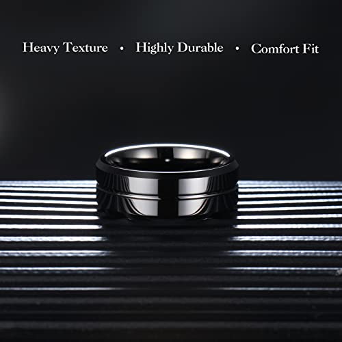 King Will Mens 8mm Cross Groove Tungsten Carbide Wedding Ring | Rose Gold, 8mm, Grooved, Comfort Fit, Cross design, Everyday Wear - color: Glossy Black 8mm