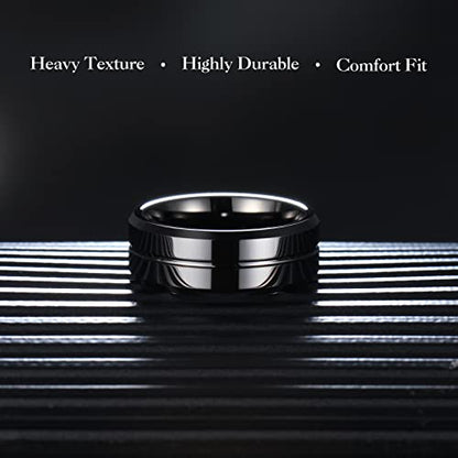King Will Mens 8mm Cross Groove Tungsten Carbide Wedding Ring | Rose Gold, 8mm, Grooved, Comfort Fit, Cross design, Everyday Wear - color: Glossy Black 8mm